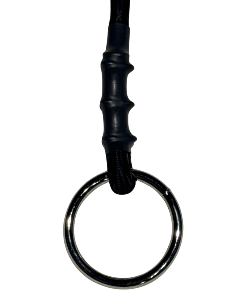 Close-up of a single-strand bungee cord end with a metal ring